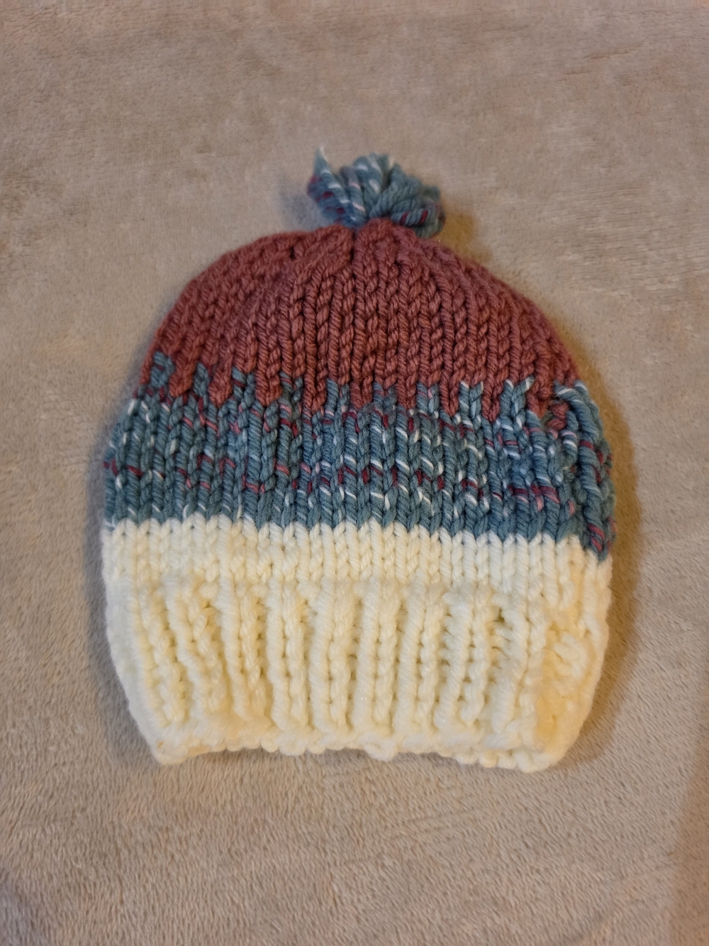 Baby Colorblock Pom Knit Beanie - Cream, Blue, Rose